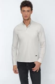Taş Rengi Uzun Kollu Suprem Polo Yaka Garnili Casual Slim Fit Dar Kesim %100 Pamuk Sweatshirt 1013225100 - 1