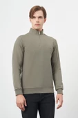 Koyu Haki Örme Hakim Yaka Pamuklu Casual Slim Fit Dar Kesim Sweatshirt 1013245151 thumbnail 1