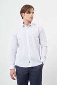 Beyaz Uzun Kol Çizgili Desen Cepsiz Classic Slim Fit Gömlek 1004245209 thumbnail 1