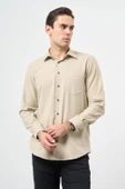 Açık Bej Uzun Kol Düz Gabardin Sert Yaka Cepli Pamuklu Classic Comfort Fit Gömlek 1004245168 thumbnail 4