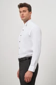 Beyaz Uzun Kol Kendinden Armürlü Ata Yaka Cepsiz Pamuklu Ceremony Slim Fit Gömlek 1004240331 thumbnail 5