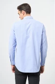 Mavi Uzun Kol Kendinden Armürlü Yarım İtalyan Cepli Pamuklu Classic Comfort Fit Gömlek 1004245210 thumbnail 5