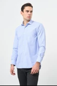 Mavi Uzun Kol Kendinden Armürlü Yarım İtalyan Cepli Pamuklu Classic Comfort Fit Gömlek 1004245210 thumbnail 3