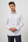 Beyaz Uzun Kol Kareli Desen Bez Ayağı Sert Yaka Cepli Pamuklu Classic Comfort Fit Gömlek 1004245158 thumbnail 3