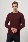 Bordo Uzun Kol Kendinden Desenli Örme Bisiklet Yaka Classic Comfort Fit Triko 1012245155 thumbnail 6