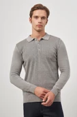 Taş Rengi Uzun Kol Kendinden Desenli Örme Polo Yaka Classic Comfort Fit Triko 1012245162 - 5