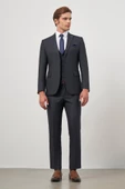 Koyu Lacivert Kılıç Yaka Yelekli 6 Drop Slim Fit Classic Takım Elbise 1001245154 - 4