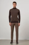 Koyu Kahverengi Uzun Kol Kendinden Örme Yarım Balıkçı Yaka Classic Comfort Fit Triko 1012245152 thumbnail 2