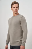 Gri Uzun Kol Düz Örme Bisiklet Yaka Classic Comfort Fit Triko 1012245006 - 1
