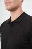 Siyah Uzun Kol Kendinden Desenli Örme Polo Yaka Classic Comfort Fit Triko 1012245162 - 4