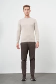 Açık Bej Uzun Kol Kendinden Desenli Örme Bisiklet Yaka Classic Slim Fit Triko 1012245200 - 2
