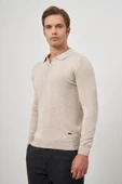 Açık Bej Uzun Kol Düz Örme Polo Yaka Classic Comfort Fit Triko 1012245007 - 1