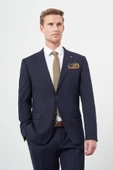 Lacivert Bez Ayağı Kılıç Yaka Tam Astar Esnek 6 Drop Slim Fit Takım Elbise 1001245310 - 1