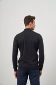 Koyu Lacivert Uzun Kol Kendinden Örme Yarım Balıkçı Yaka Classic Comfort Fit Triko 1012245153 - 7