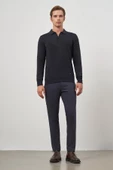 Koyu Lacivert Uzun Kol Düz Örme Polo Yaka Classic Comfort Fit Triko 1012245007 - 2