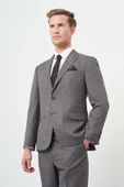 Füme Düz Flannel Mono Yaka Çift Yırtmaç 2 Düğme 4 Drop Comfort Fit Classic Takım Elbise 1001245163 - 1
