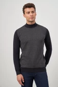 Koyu Lacivert Uzun Kol Kendinden Örme Yarım Balıkçı Yaka Classic Comfort Fit Triko 1012245153 - 1