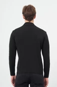 Siyah Uzun Kol Kendinden Desenli Örme Yarım Balıkçı Yaka Classic Comfort Fit Triko 1012245157 - 5