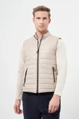 Taş Rengi Kapitone Dik Yaka Düz Garnisiz-Biyesiz Slim Fit Yelek 1009245151 - 1