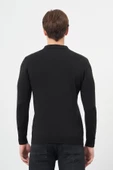 Siyah Uzun Kol Kendinden Desenli Örme Polo Yaka Classic Comfort Fit Triko 1012245160 - 5