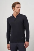 Koyu Lacivert Uzun Kol Düz Örme Polo Yaka Classic Comfort Fit Triko 1012245007 - 3