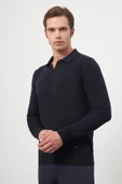 Koyu Lacivert Uzun Kol Düz Örme Polo Yaka Classic Comfort Fit Triko 1012245007 - 5
