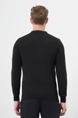 Siyah Uzun Kol Kendinden Desenli Örme Polo Yaka Classic Comfort Fit Triko 1012245162 - 5
