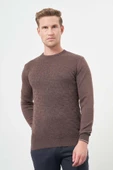 Sütlü Kahverengi Uzun Kol Kendinden Desenli Örme Bisiklet Yaka Classic Slim Fit Triko 1012245200 - 3
