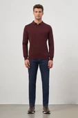 Bordo Uzun Kol Düz Örme Polo Yaka Classic Comfort Fit Triko 1012245007 - 2