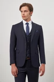 Koyu Lacivert Düz Kılıç Yaka Yelekli 6 Drop Slim Fit Classic Takım Elbise 1001245151 - 4