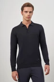 Koyu Lacivert Uzun Kol Düz Örme Polo Yaka Classic Comfort Fit Triko 1012245007 - 4