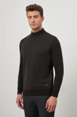 Siyah Uzun Kol Kendinden Desenli Örme Yarım Balıkçı Yaka Classic Comfort Fit Triko 1012245159 - 5