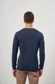 İndigo Mavi Uzun Kol Düz Örme Bisiklet Yaka Classic Slim Fit Triko 1012245108 - 7