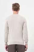 Açık Bej Uzun Kol Kendinden Desenli Örme Bisiklet Yaka Classic Slim Fit Triko 1012245200 - 5