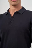 Koyu Lacivert Uzun Kol Düz Örme Polo Yaka Classic Comfort Fit Triko 1012245007 - 6
