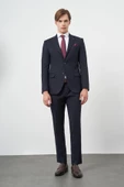 Koyu Lacivert Armürlü Mono Yaka Tam Astar Esnek 6 Drop Slim Fit Classic Takım Elbise 1001245175 thumbnail 2