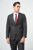 Koyu Antrasit Yünlü Likralı 6 Drop Comfort Fit Klasik Takım Elbise 1001235904 - 1