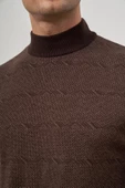 Koyu Kahverengi Uzun Kol Kendinden Örme Yarım Balıkçı Yaka Classic Comfort Fit Triko 1012245152 thumbnail 6