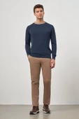 İndigo Mavi Uzun Kol Düz Örme Bisiklet Yaka Classic Slim Fit Triko 1012245108 - 2
