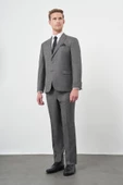 Füme Düz Flannel Mono Yaka Çift Yırtmaç 2 Düğme 4 Drop Comfort Fit Classic Takım Elbise 1001245163 - 3