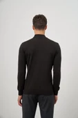Siyah Uzun Kol Kendinden Desenli Örme Yarım Balıkçı Yaka Classic Comfort Fit Triko 1012245159 - 7