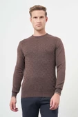 Sütlü Kahverengi Uzun Kol Kendinden Desenli Örme Bisiklet Yaka Classic Slim Fit Triko 1012245200 - 1