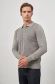 Taş Rengi Uzun Kol Kendinden Desenli Örme Polo Yaka Classic Comfort Fit Triko 1012245162 - 3