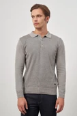Taş Rengi Uzun Kol Kendinden Desenli Örme Polo Yaka Classic Comfort Fit Triko 1012245162 - 4
