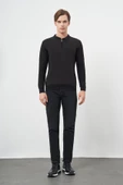 Siyah Uzun Kol Kendinden Desenli Örme Polo Yaka Classic Comfort Fit Triko 1012245160 - 2