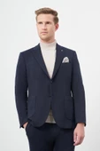 Koyu Lacivert Desen Örme Kılıç Yaka Beli Lastikli 6 Drop Slim Fit Classic Takım Elbise 1001245170 - 6