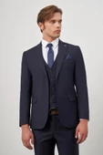 Koyu Lacivert Düz Kılıç Yaka Yelekli 6 Drop Slim Fit Classic Takım Elbise 1001245151 - 3