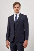 Koyu Lacivert Düz Kılıç Yaka Yelekli 6 Drop Slim Fit Classic Takım Elbise 1001245151 - 5
