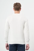 Beyaz Uzun Kol Kendinden Desenli Örme Polo Yaka Classic Comfort Fit Triko 1012245156 - 5
