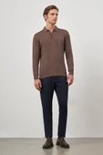 Sütlü Kahverengi Uzun Kol Düz Örme Polo Yaka Classic Comfort Fit Triko 1012245007 - 4
